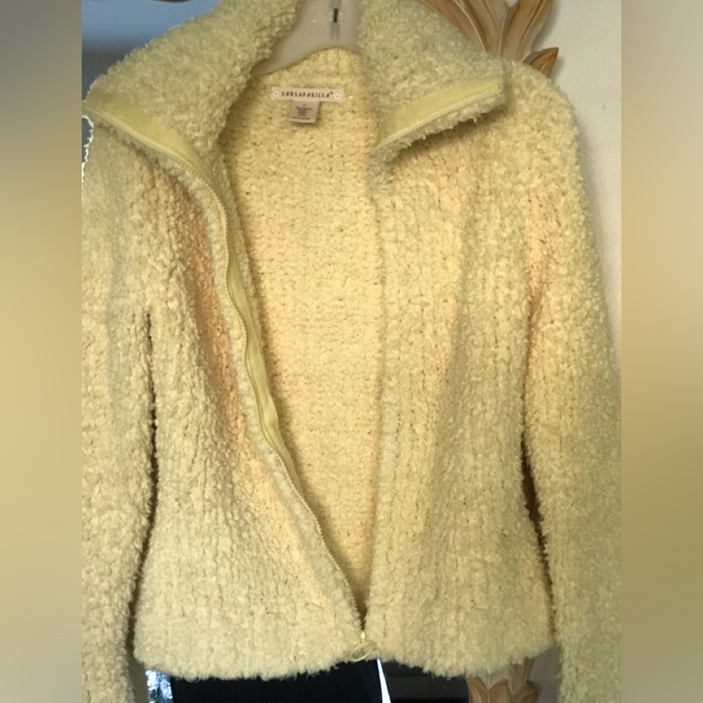 SARSAPARILLA size M knitted huddled, women light yellow jacket , zipper front